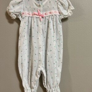 Vintage Baby Girl Sleeper 6M J.C. Collections Pink Floral Footed Pajamas USA